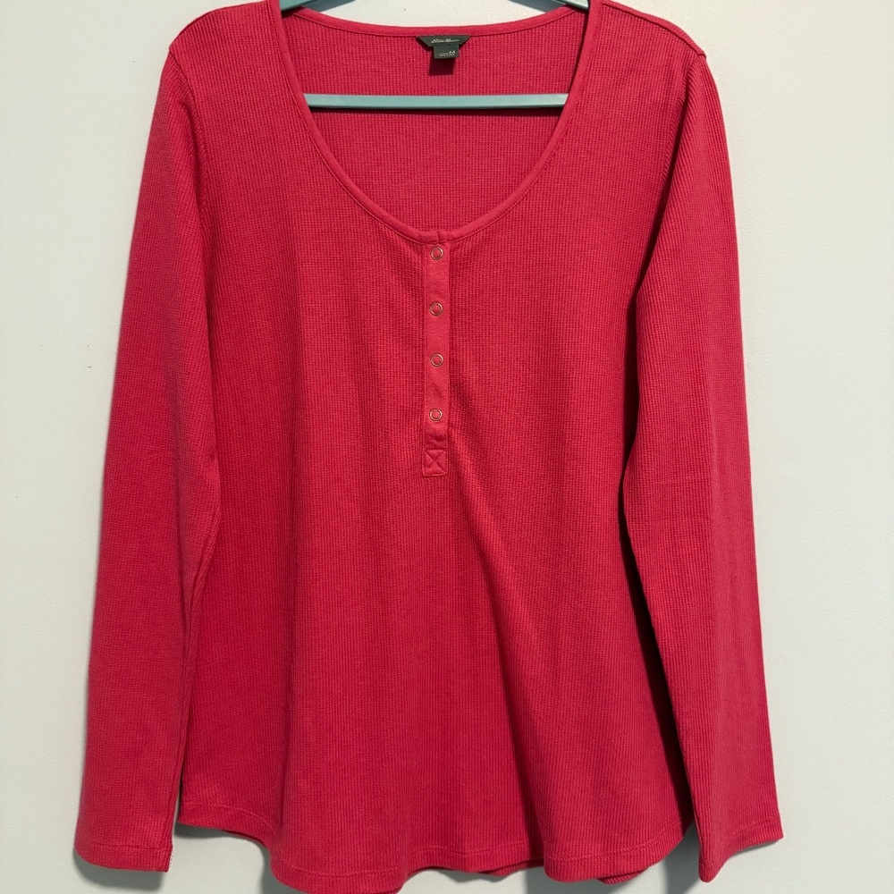 Eddie Bauer Women’s‎ Long Sleeve Half Button Cotton Blend Waffle Top Size M